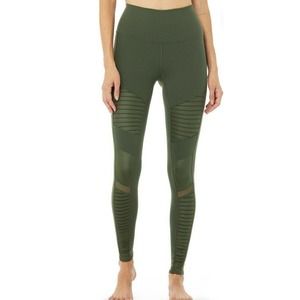 Alo Yoga Green High Waist Moto Leggings Women's Size Large Compression Mesh